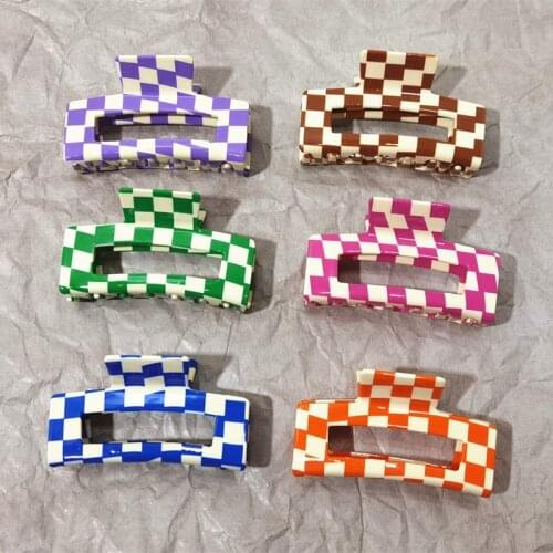 Elegant Colorful Plaid Grab Clip Large Geometric Acetate Hair Clip Crab Hair Claws for Women Hair Accessories Hair Style Make