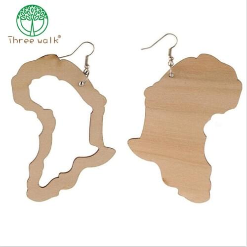 Natural Color Women Africa Map Wood Earrings For Women Christmas Decoration