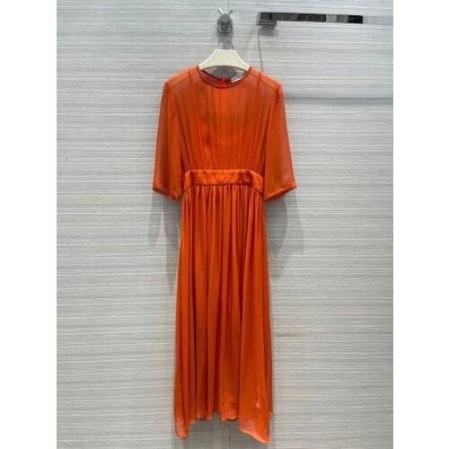 2021 Runway Women Long Dress Summer O-Neck 3/4 Sleeves Vintage Sexy Silk Empire Solid Chic Designer Runway Women Dress