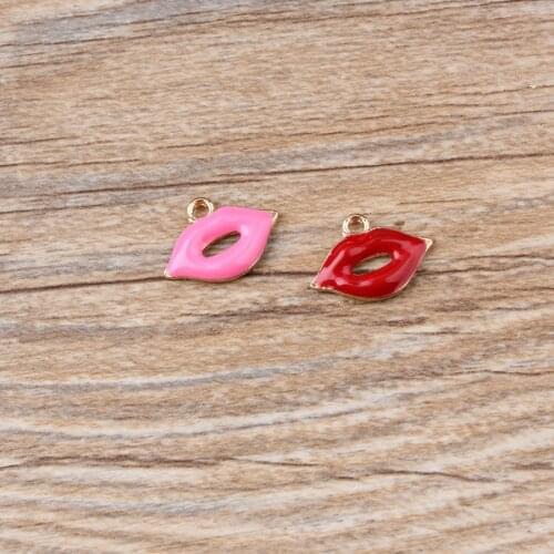 MRHUANG 10pcs/lot Mouth Lips floating Enamel Charms Alloy Gold-Color Pendant fit necklaces bracelets DIY Jewelry Accessories