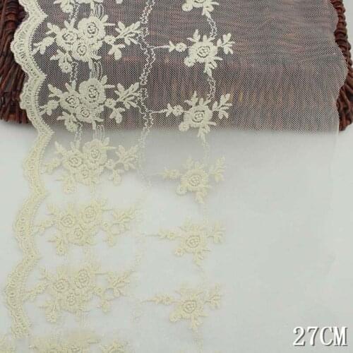 2Yards Embroidery Lace Trim Beige Yellow Flowers Mesh Cotton Thread Fabric For Lingerie Underwear Bra Dolls Dress Handmade