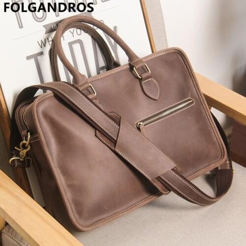 2021 Mens Brand Genuine Leather Handbag Vintage Brand Design Handmade Shoulder Bag Cowhide Business Office Laptop Hand Bag