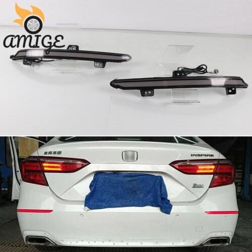 AMIGE Car Led Reflector Bumper Lights For Honda Accord 2018 2019 2020 Rear Fog Lamp Brake Light Dynamic Turn Signal Light