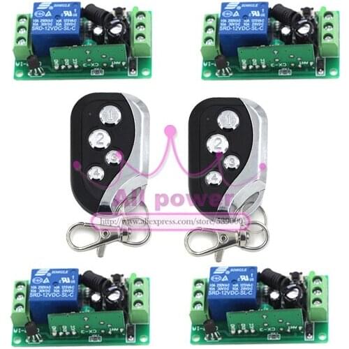 12V 1CH RF Wireless Control Receiver Momentary Switch Relay 2pcs Remote Control 315MHZ Replacement Garage Door Opener 4 Receiver