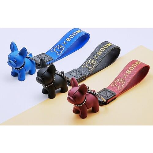 French Bulldog Keychain PU Leather Dog Keychains for Women Bag Pendant Jewelry Fashion Punk Mens Car Key Ring Key Chains