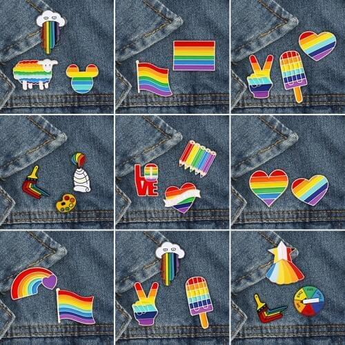 2-3pcs/set Rainbow LGBT Brooch Cartoon Heart Flag Sheep Mouse Enamel Pins Lesbians Gays Pride Badge Lover Clothes Lapel Pin Gift