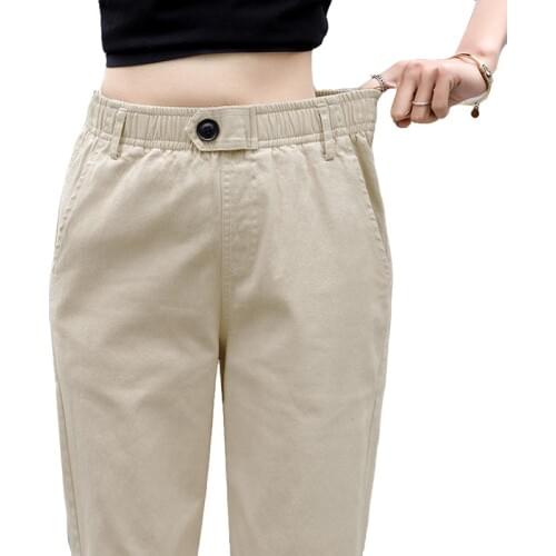 2019 New Women Pants Spring Autumn Casual Fashion Harem Loose Solid High Waist Elastic Pocket Nine Pants Female Plus Size 3XL