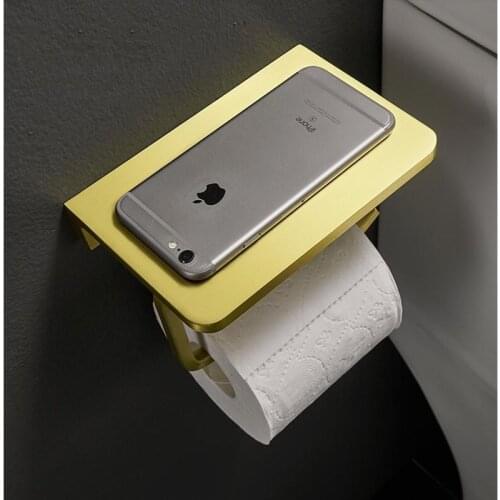 Vidric Toilet Paper Holder with Phone Shelf Brush gold Aluminium Bathroom Accessories Tissue Roll Holder with Phone Storage Rack