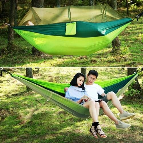 2.6*1.4M Outdoor Double Camping Hammock with Mosquito Net Sleeping Lightweight Nylon Portable Hammock 12 Color