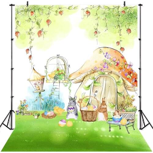 Seekpro Background Easter Party Meadow Eggs Flowers Bunny Dantasy Spring Garden Children Portrait Backdrops for Photography