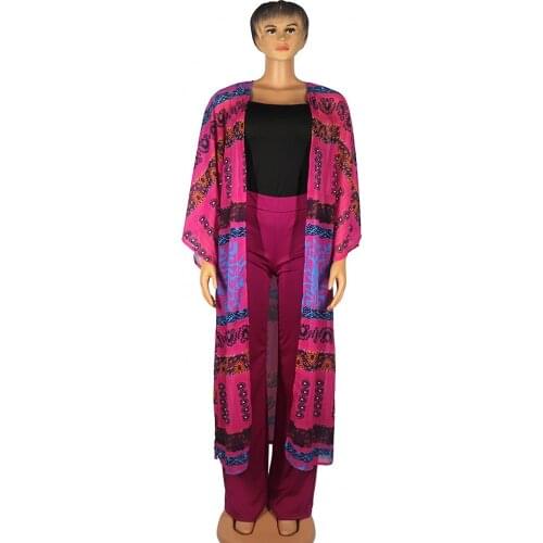 Three Piece Suit African Dashiki Womens New Fashion Spring Digital Print Chiffon Shirt Coat Trouser Suit Casual High Street