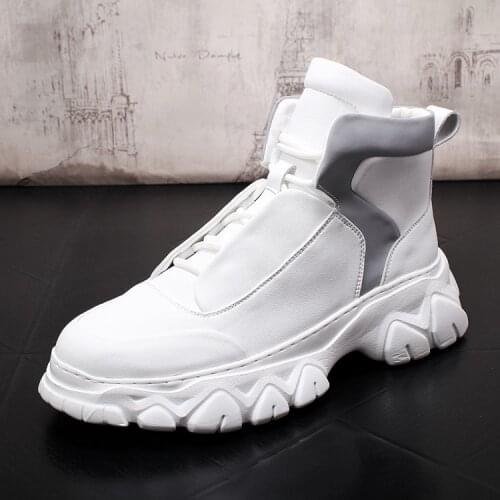 Leather Mens Boots Black White Mens Winter Boots 2021 Spring Fashion Sneakers 5#15/10d50