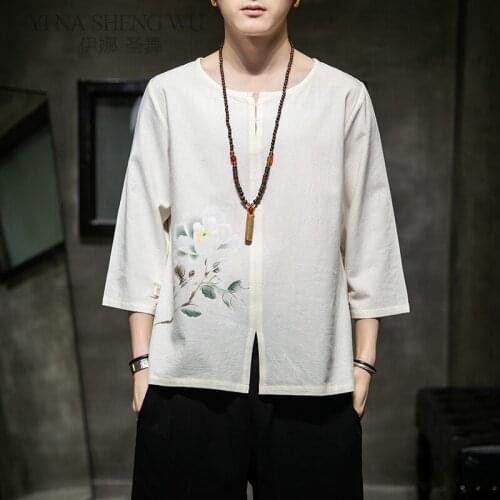 Japanese Style Summer T-shirt Mens Casual Loose Harajuku Clothing Fashion Flower Printed Shirt Mens Kimono Large Size Men New