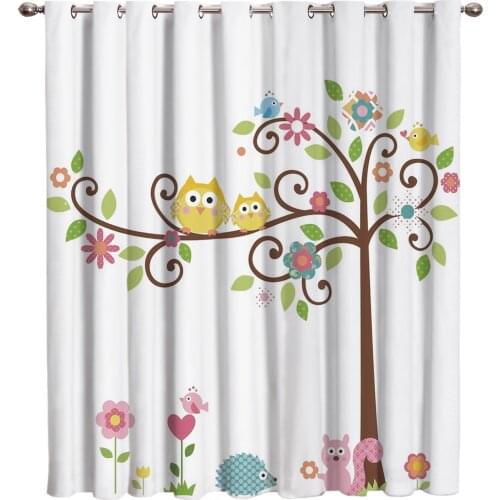 Cute Cartoon Owl Squirrel Window Treatment Ideas Window Treatments For Large Windows Window Dressing Room Darkening Custom Drape
