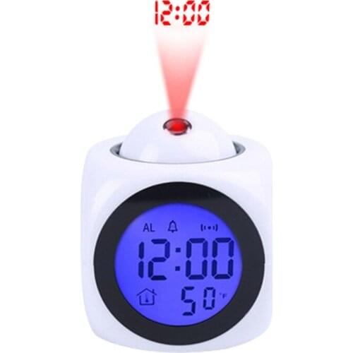 Multifunction Time Digital Projection Clock LED Display LCD Snooze Alarm Popular Voice Talking Prompt USB Charger Table Clock