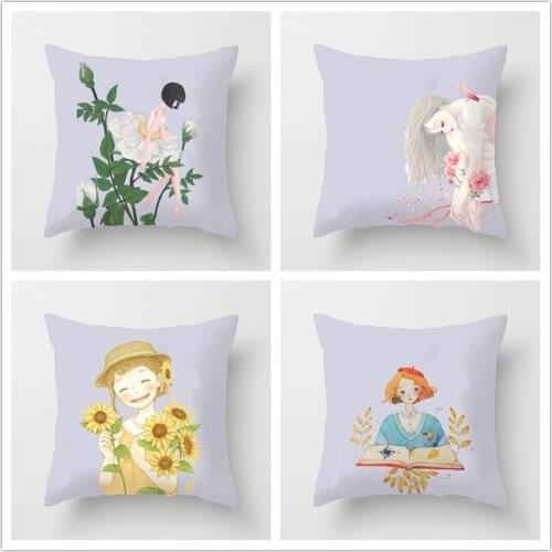 Fashion Lovely Girl Cartoon Cushion Pillow Case Cushion Cover Pillow Case for Children Room Sofa Home Car Pillowcase