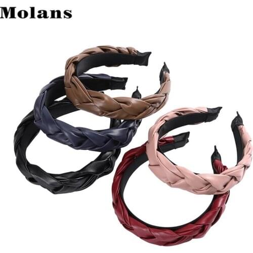 Molans Pu Leather Solid Hair Band For Lady Cross Two Shares Plait Weaving Girl’s Head Bezel Women 12Cm Hair Accessories 2019