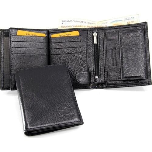 Black Genuine Leather Mens Wallet with Coin Compartment WPM077