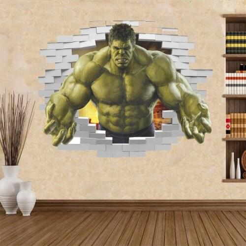 Violent Avengers Hulk Peel through wall sticker for kids rooms home decor 3d effect poster cartoon broken wall decals boys gift
