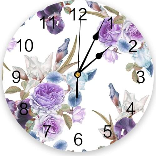 Rose Flower Purple Iris 3D Wall Clock Modern Design Living Room Decoration Kitchen Clock Art Wall Watch Home Decor