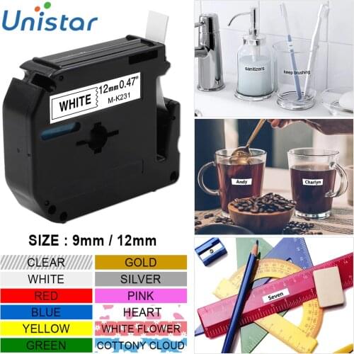Unistar M-K231 M-KFX231 Label Tape Compatible for Brother 12mm M Tape Label Maker PT-90 PT-M95 PT-65 PT-70 PT-70 Ribbons M-K221