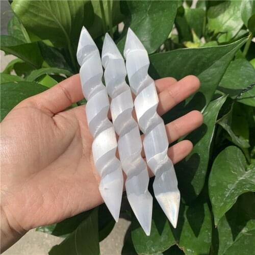 New arrivals Natural selenite spiral double points reiki healing crystals wand help with meditation