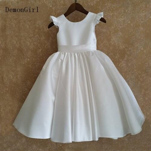 Flower Girls Dress White Satin Princess Wedding Party Dress Sleeveless Wedding Children Clothing Birthday Party Dress