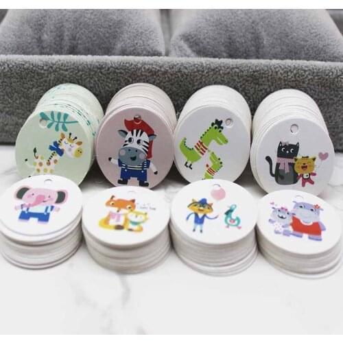 Gift Tags100pcs 100string Lovely Lion /Dino /elephant /Giraffe Cartoon Hang Tags Baby Shower Party Gift Box Wrapping Label Card