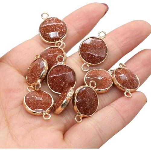 Natural Stone Pendants Faceted Gold-plated Double hook Round Connectors for Women Jewelry Making DIY Necklace Bracelet