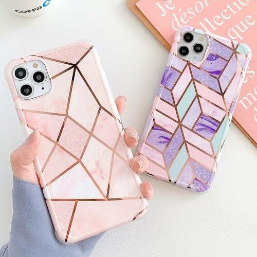 Luxury Geometric Marble Texture Phone Cases For iPhone 12 11 Pro Max X XS MAX XR 7 8 Plus SE Anti Knock Shiny Cover Case