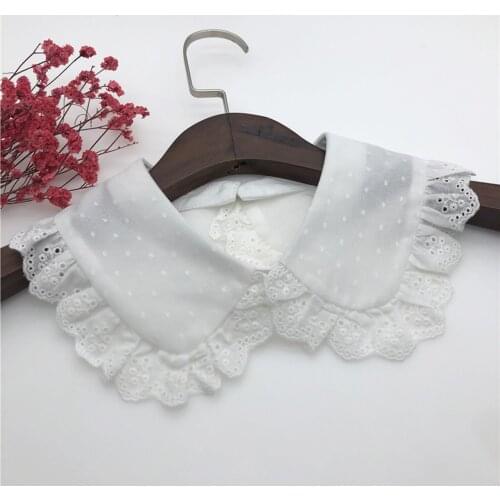 White Fake Collar Stand Beads Detachable Collar Fake Women Vintage Crystal Lace Ladies Front Tie False Blouse Collar Half Shirt