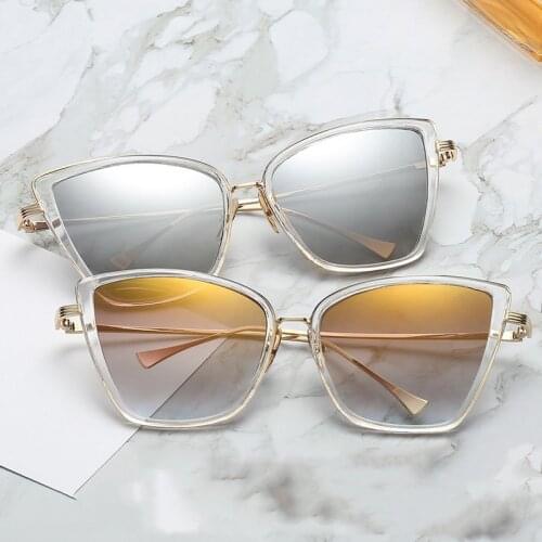 Cat Eye Sunglasses Women Metal Glasses Fashion Brand Design Uv400 Mirror Female Luxury Sun Glasses Anti-Reflective New 2021