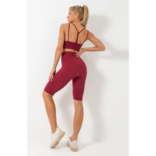 Two Piece Yoga Sport Set Elastic Sportswear Clothes for Women Gym Fitness Scrunch Butt Yoga Shorts Workout Crop Top Leggings