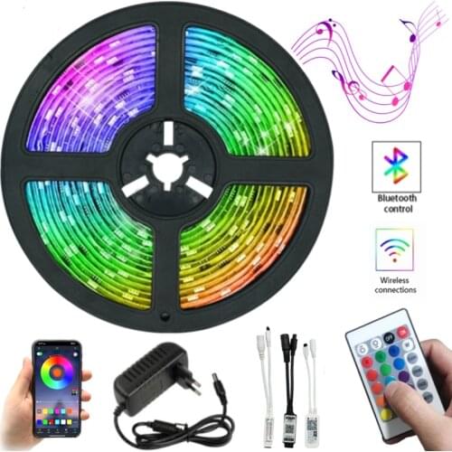 LED Strip Light RGB 5050 SMD 2835 Flexible Ribbon 20M 15M 10M 7.5M 5M Tape Diode DC12V Bluetooth Music Control