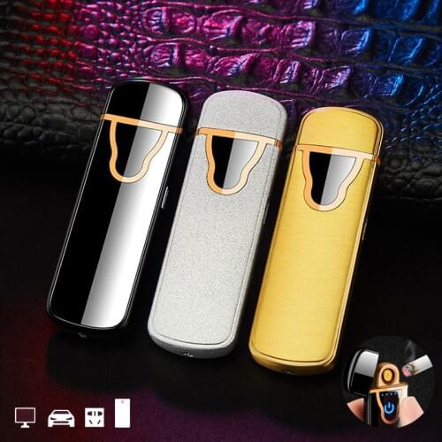 Lighter USB Charging Touch Control Lighter Portable Windproof Lighter LED Power Indicator Cigarette Accessories Men Gift