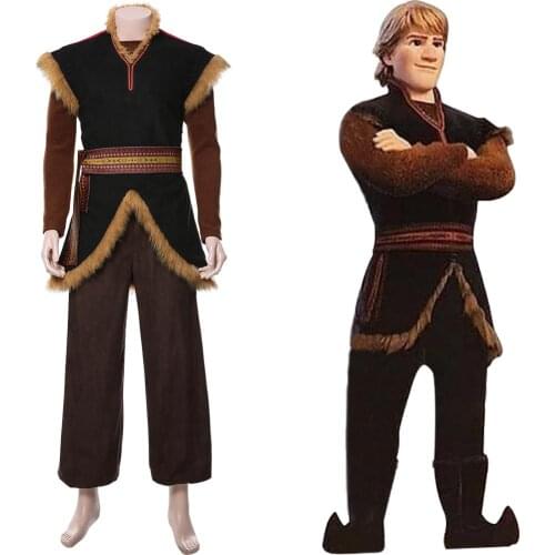 In the Stock Anime Snow Queen Prince Kristoff Cosplay Costume Men Uniform Suit Outfit Halloween Carnival Costume Winter Coat