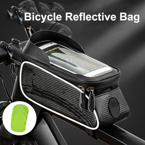 Bicycle Reflective Bag Mountain Bicycle Top Tube Reflective Waterproof Nylon Bag Bike Touch Screen Storage Pouch