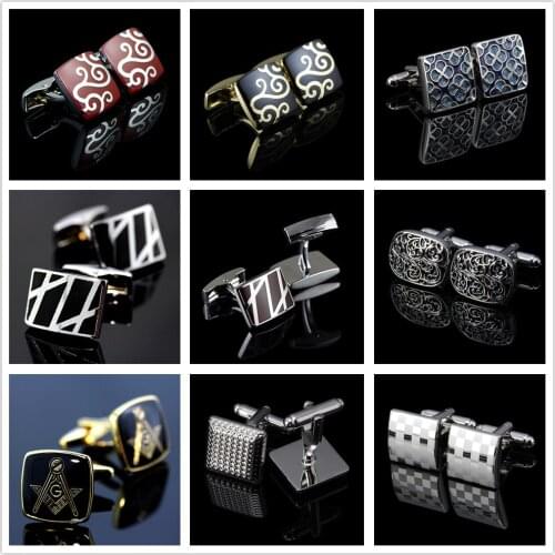 Vintage Copper Quality Enamel Square Cuff Links G Letter Silvery Black Red Cufflinks Top Brand mens French shirt cufflinks