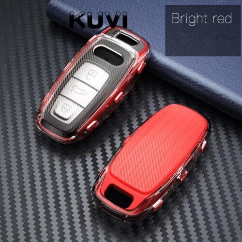 Carbon Grain For Audi Key Cover Case Protector TPU For Audi A6L A7 A8 Q8 E-tron C8 D5 2019 2020 Car Key Cover Holder Shell Skin