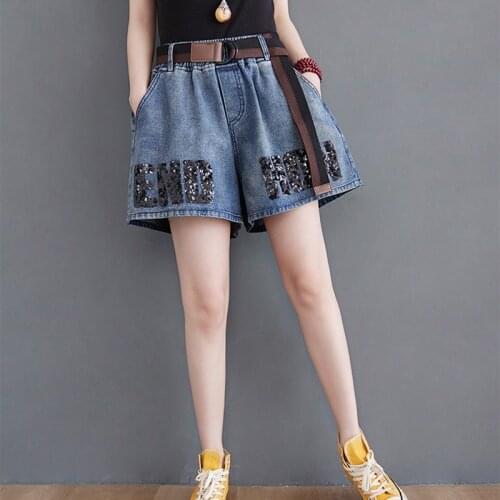 Women Summer Casual Short Jeans New Arrival 2021 Fashion Street Style Elastic Waist Loose Female Wide Leg Denim Pants B270