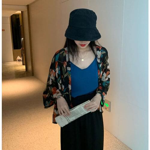 Geskeey Women Harajuku Cardigan Japanese Kimono Summer Floral Loose Blouse Thin Transparent Sunscreen Coat Yukata Clothes