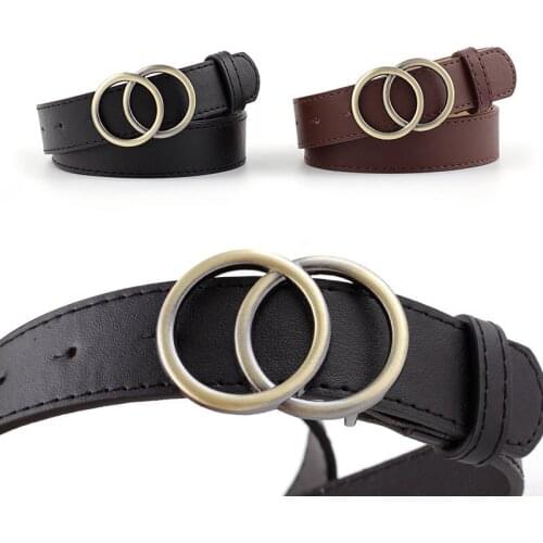 2019 New Dual Round Buckle Fashion Belt Womens Casual Belt Ladies Jeans Dress Black Brown Belt Designer Leather Waist Straps