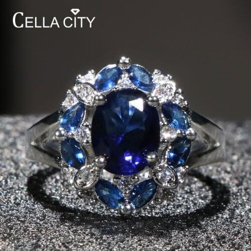 Cellacity Trendy Design Silver 925 Ring for Women Fine Jewelry 3 colors Gemstones Ruby Aquamarine Sapphire Rings Party Size6-10