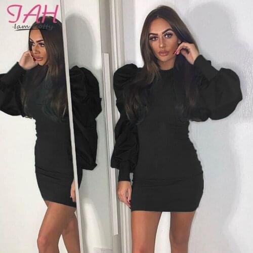 IAMHOTTY Puff Sleeve Patchwork Bodycon Womens Dresses Fashion Elegant Vintage High Street Mini Dress Chic Palace Festival Robes