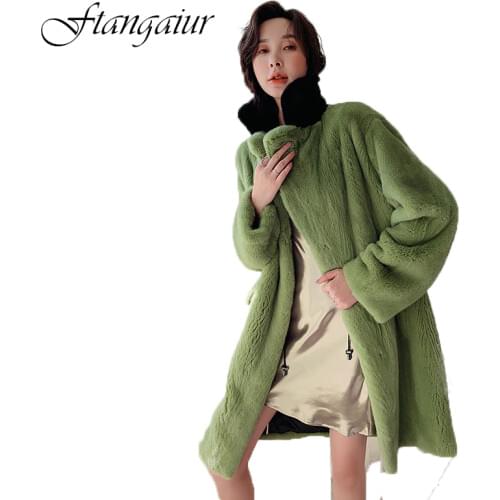 Ftangaiur 2019 Winter Import Velvet Mink Coat Turn-Down Collar Pure Color Mink Coat Womens Long Real Natural Mink Fur Coats