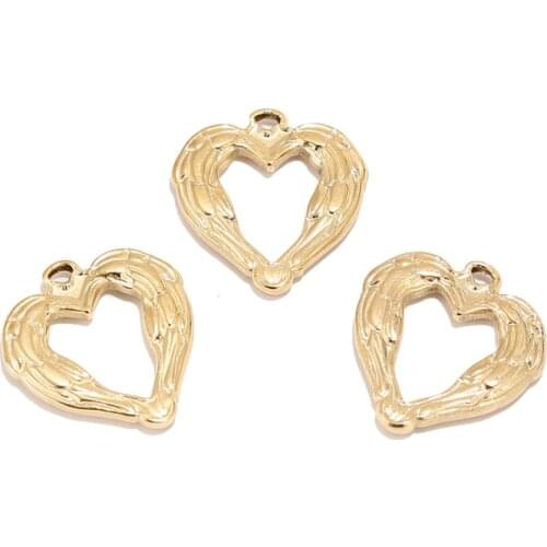 New Arrival 10pcs/lot Gold Tone Stainless Steel 21*22mm Charm Hollow Heart Embossing Pendants For DIY Jewelry Making Findings