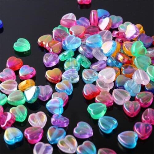 New 100pcs 9mm Transparent AB Charms Heart Shape Acrylic Beads Loose Spacer Beads for Jewelry Makeing DIY Handmade Bracelet