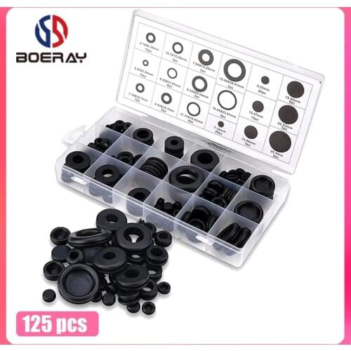 125 Pieces Rubber Grommet Assortment Kit Electrical Conductor Gasket Ring Set for Wire Plug and Cable