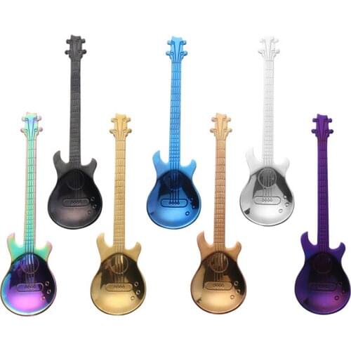 2021 Multicolor Creative Stainless Steel Guitar Spoons Rainbow Coffee Tea Ice Spoon Flatware Drinking Tools As Gift Souvenir