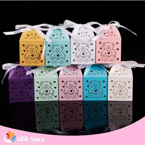 50Pcs Laser Cut Bear Boxes Baby Shower Favors,Kids Birthday Party Gift Box Chocolate Box and Party Decoration